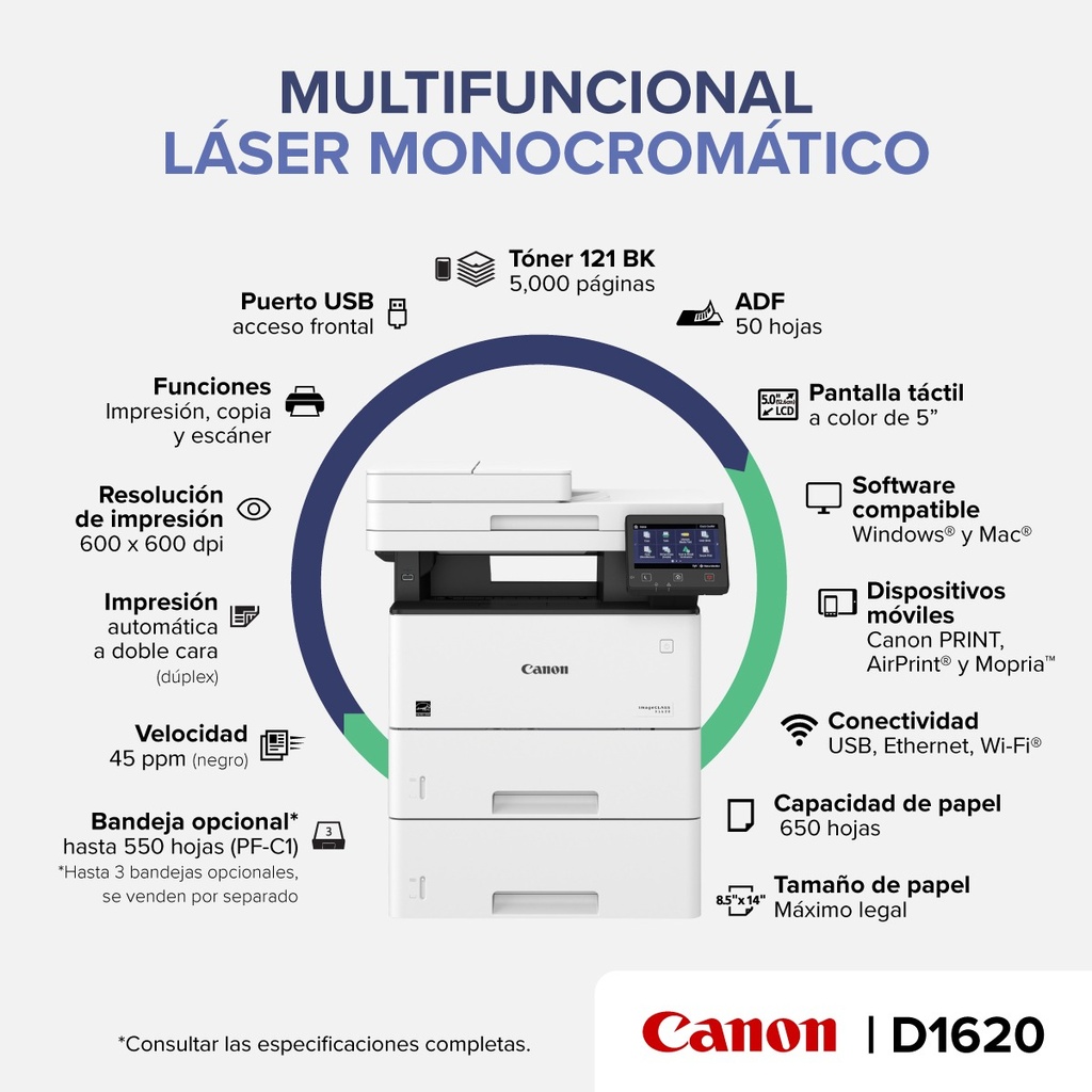MULTIFUNCIONAL CANON MOD IMAGECLASS D1620 MONOCROMATICA LASER R-2223C024AA 