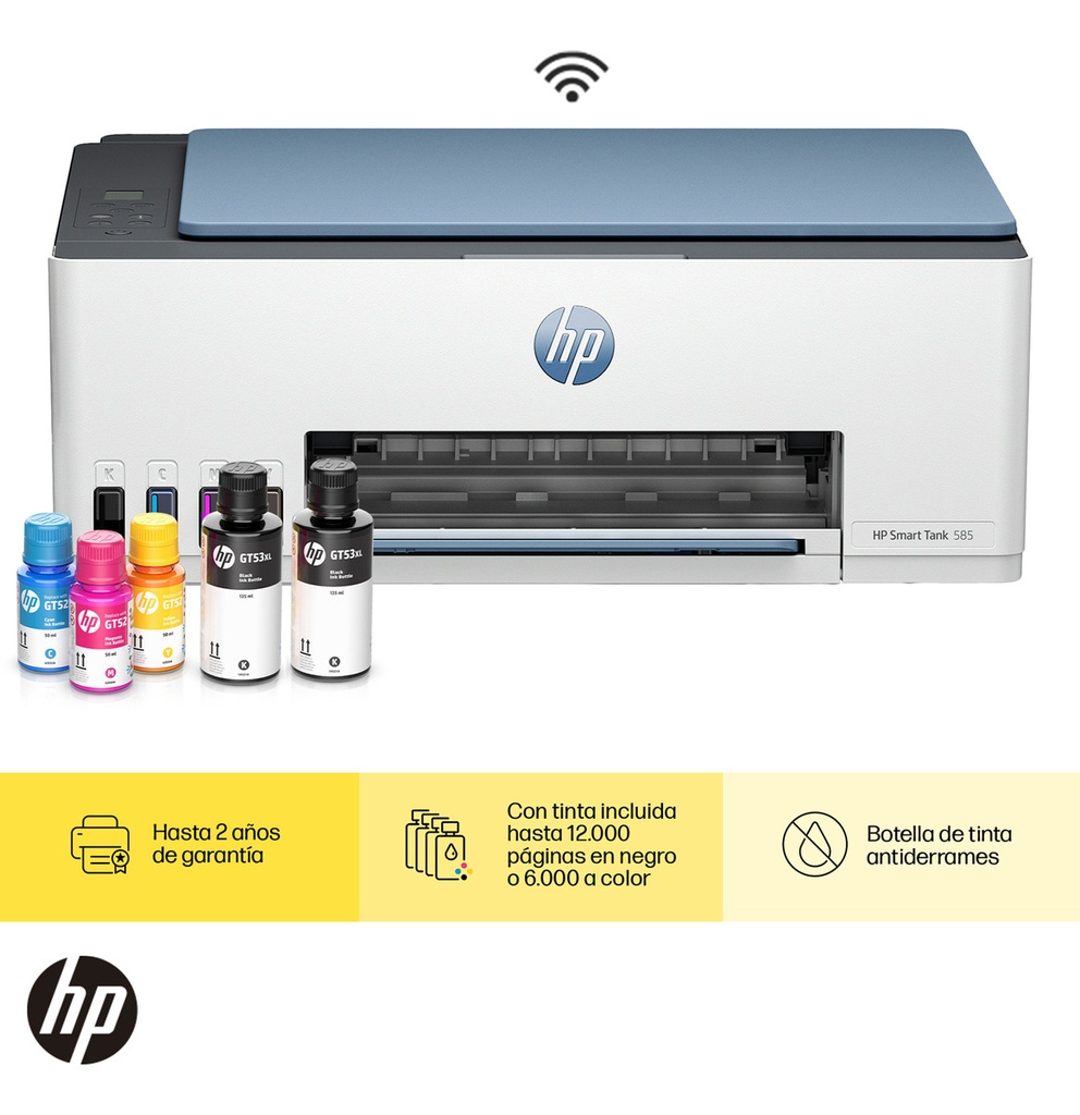 Impresora Multifuncional Hp Smart Tank 585, Tinta Continua, Color, Wi-fi, Smart App, Escaner, Copia (1f3y4a)