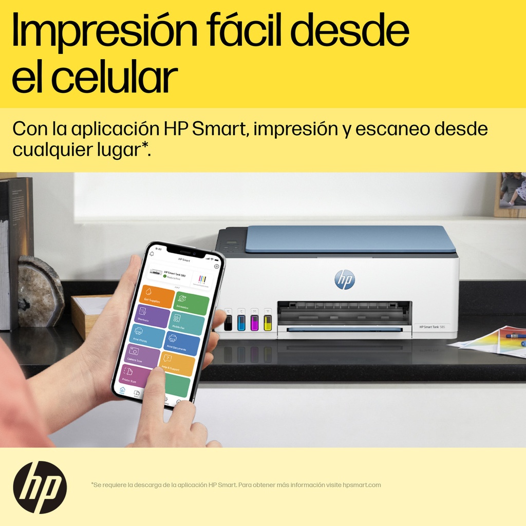 Impresora Multifuncional Hp Smart Tank 585, Tinta Continua, Color, Wi-fi, Smart App, Escaner, Copia (1f3y4a)