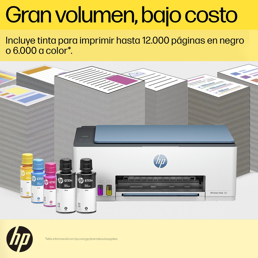 Impresora Multifuncional Hp Smart Tank 585, Tinta Continua, Color, Wi-fi, Smart App, Escaner, Copia (1f3y4a)