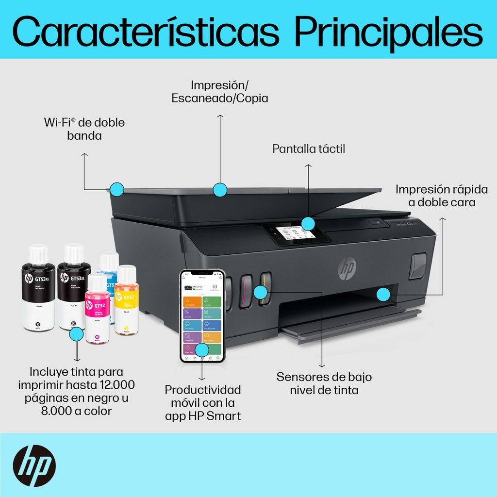 Impresora Multifuncional Hp Smart Tank 615, Tinta Continua, Color, Wi-fi, Smart App, Adf Alimentador Automático, Fax