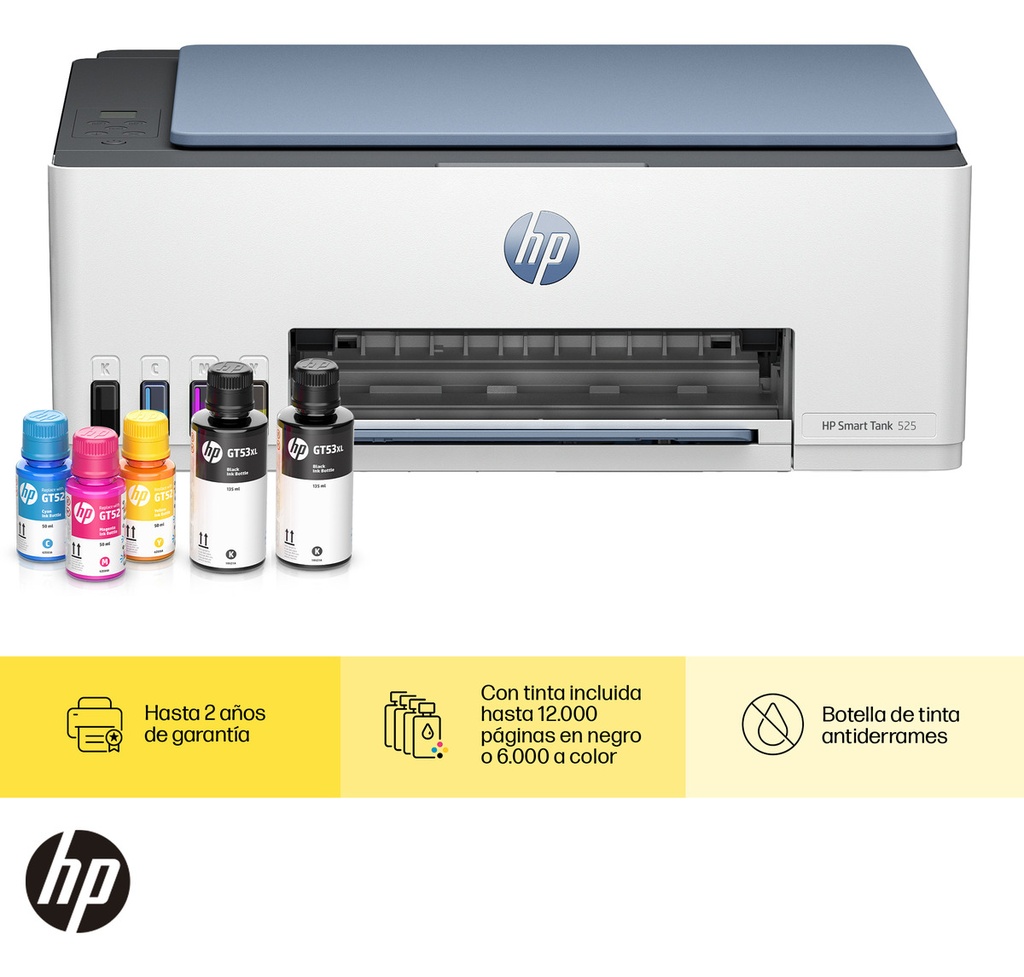 Impresora Multifuncional Hp Smart Tank 525, Tinta Continua, Color, Copia, Escaner (1f3w3a)