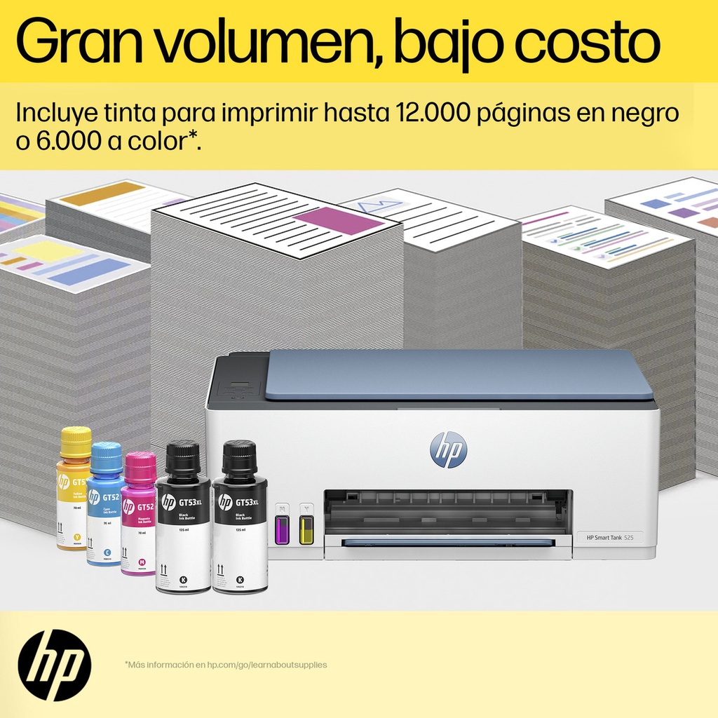 Impresora Multifuncional Hp Smart Tank 525, Tinta Continua, Color, Copia, Escaner (1f3w3a)