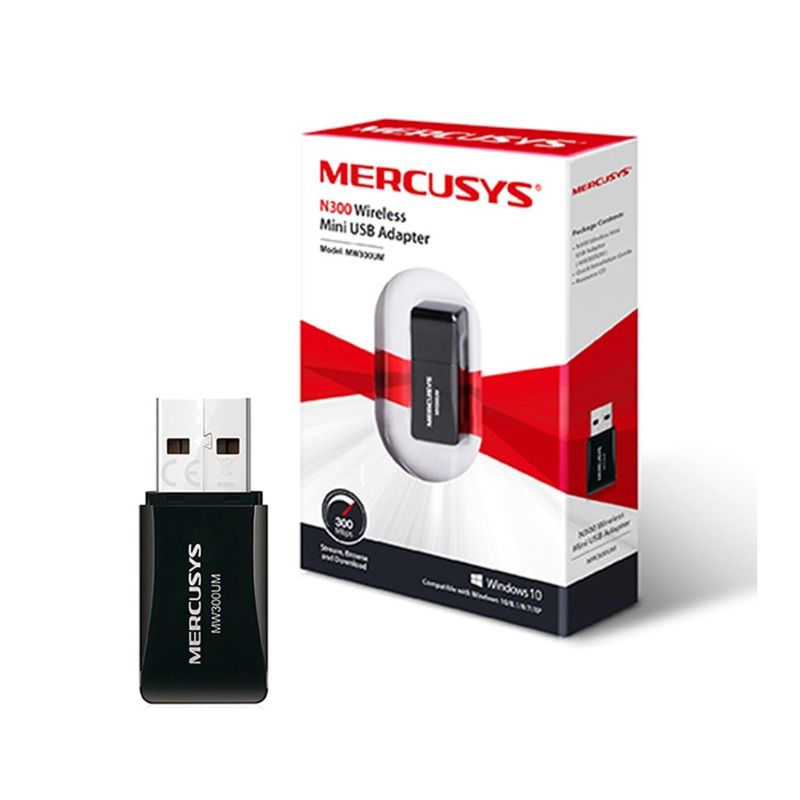 TARJETA DE RED MERCUSYS MOD MW300UM, USB 2.0, INALAMBRICA, 300 MBPS, 802.11N/G/B, COLOR NEGRO MW300UM