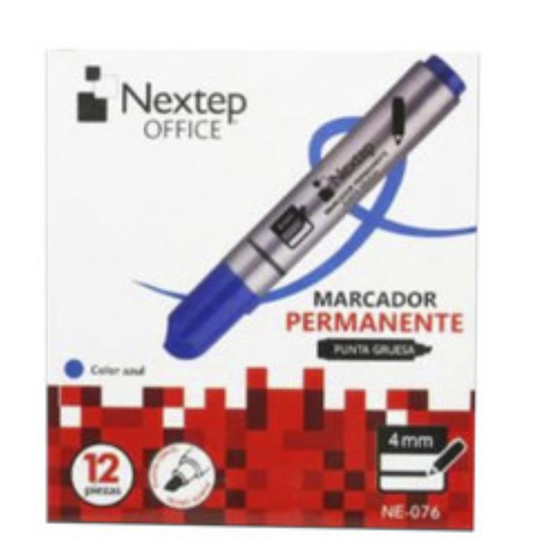 MARCADOR NEXTEP NE-076, PERMANENTE, PUNTA GRUESA CINCEL 4MM, COLOR AZUL, 12 PZAS    NE-076