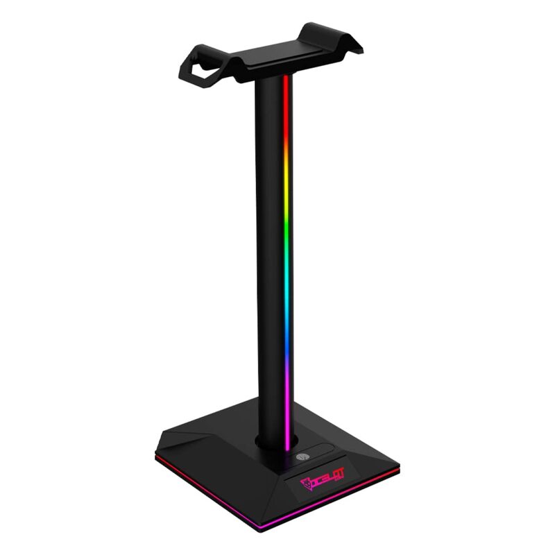 SOPORTE PARA HEADSET OCELOT MOD. OBH01 CON ILUMINACION TIPO RGB CON DOS PUERTOS USB Y 1 PUERTO DE JACK 3.5MM, OBH01