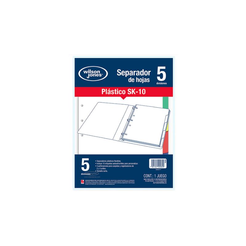 SEPARADORES ACCO P0560  SK-10 5 DIVISIONES ACCO SEPARADOR PLASTICO TAMANO CARTA, PESTAÑAS PLASTIFICADA, COLOR BLANCO P0560