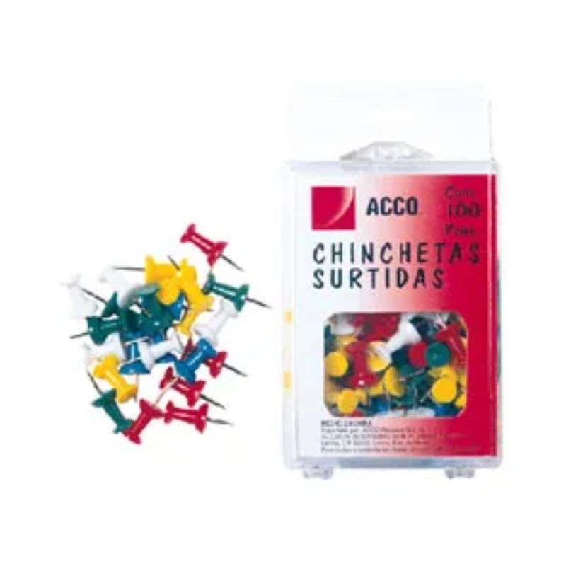 CHINCHETAS ACCO MOD P1167 COLORES SURTIDOS CAJA CON 100 UNIDADES P1167