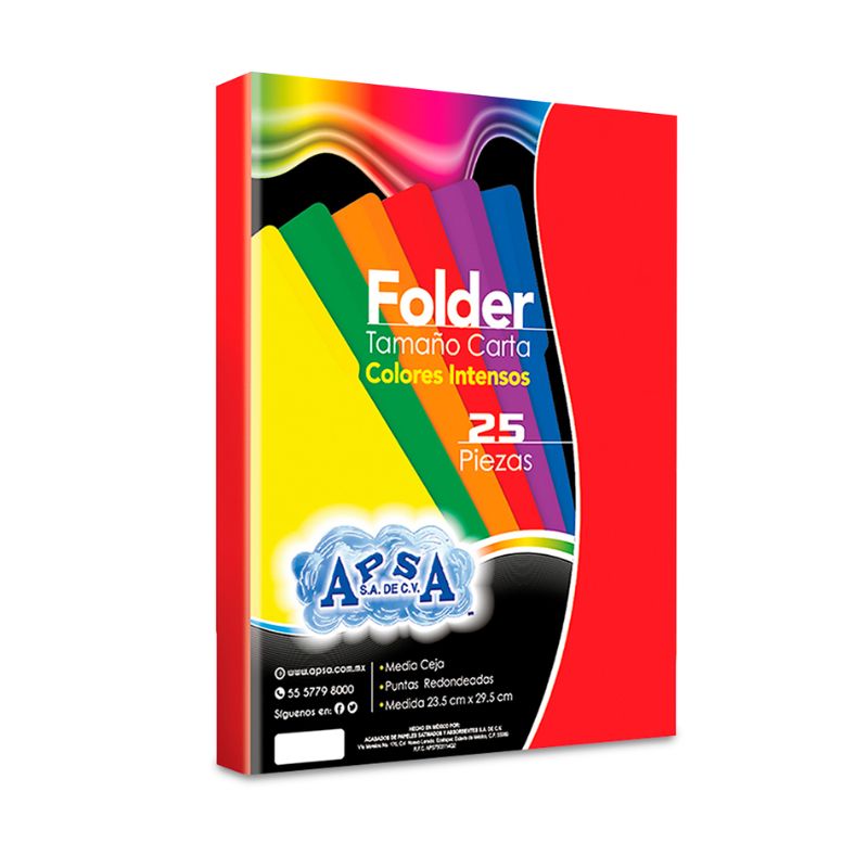 FOLDER APSA FOLDER DE CARTULINA P3310  EN COLORES INTENSOS, TAMAÑO CARTA, CON 25PZAS  
 7501357033107