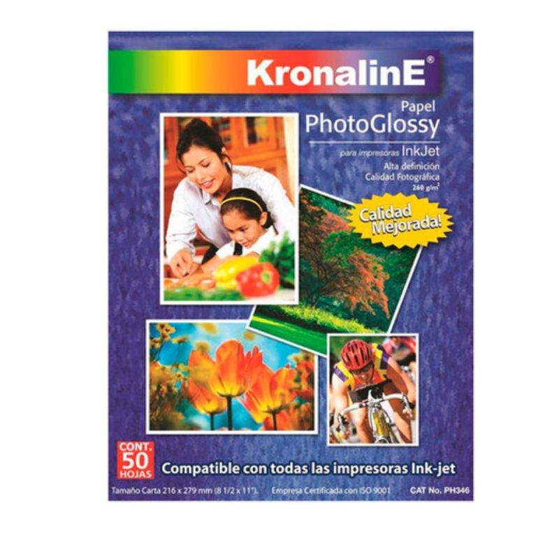 PAPEL FOTOGRAFICO KRONALINE MOD PH346 PHOTO GLOSSY PARA INK-JET CARTA PAQUETE CON 50  HOJAS 8 1/2"X11"   PH346