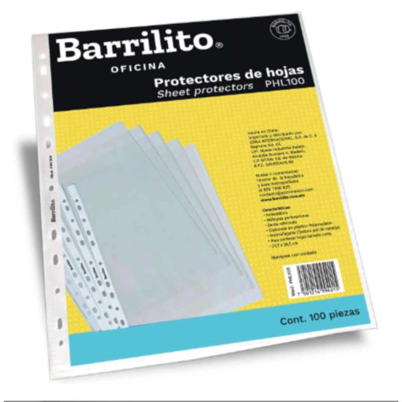 PROTECTORES DE HOJAS BARRILITO PHL100, LIGERO BOLSA C/100 PIEZAS   PHL100