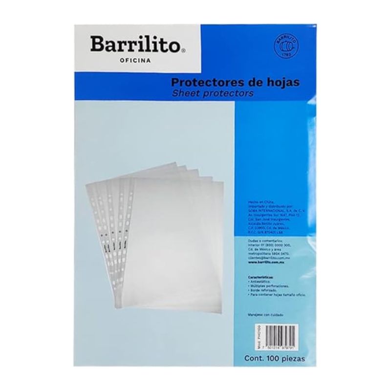 PROTECTORES DE HOJAS BARRILITO PHO100, OFICIO,  BOLSA C/100 PZAS    PHO100