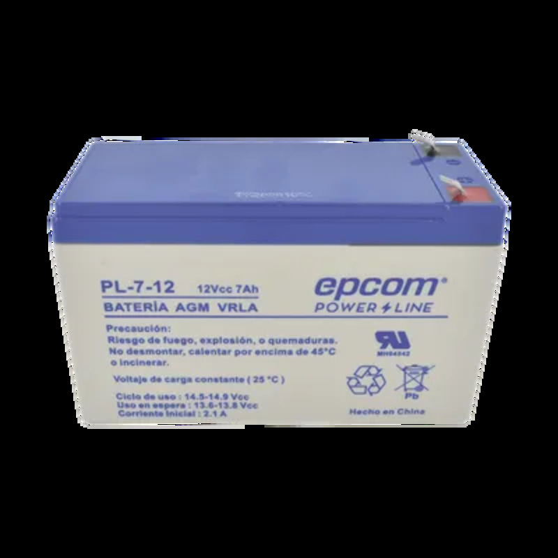 BATERIA DE RESPALDO EPCOM PL-7-12 / 12 V, 7 AH / UL / TECNOLOGÍA AGM-VRLA / PARA USO EN EQUIPO ELECTRÓNICO ALARMAS DE INTRUSIÓN / INCENDIO/ CONTROL DE ACCESO / VIDEO VIGILANCIA / TERMINALES F1.PL-7-12