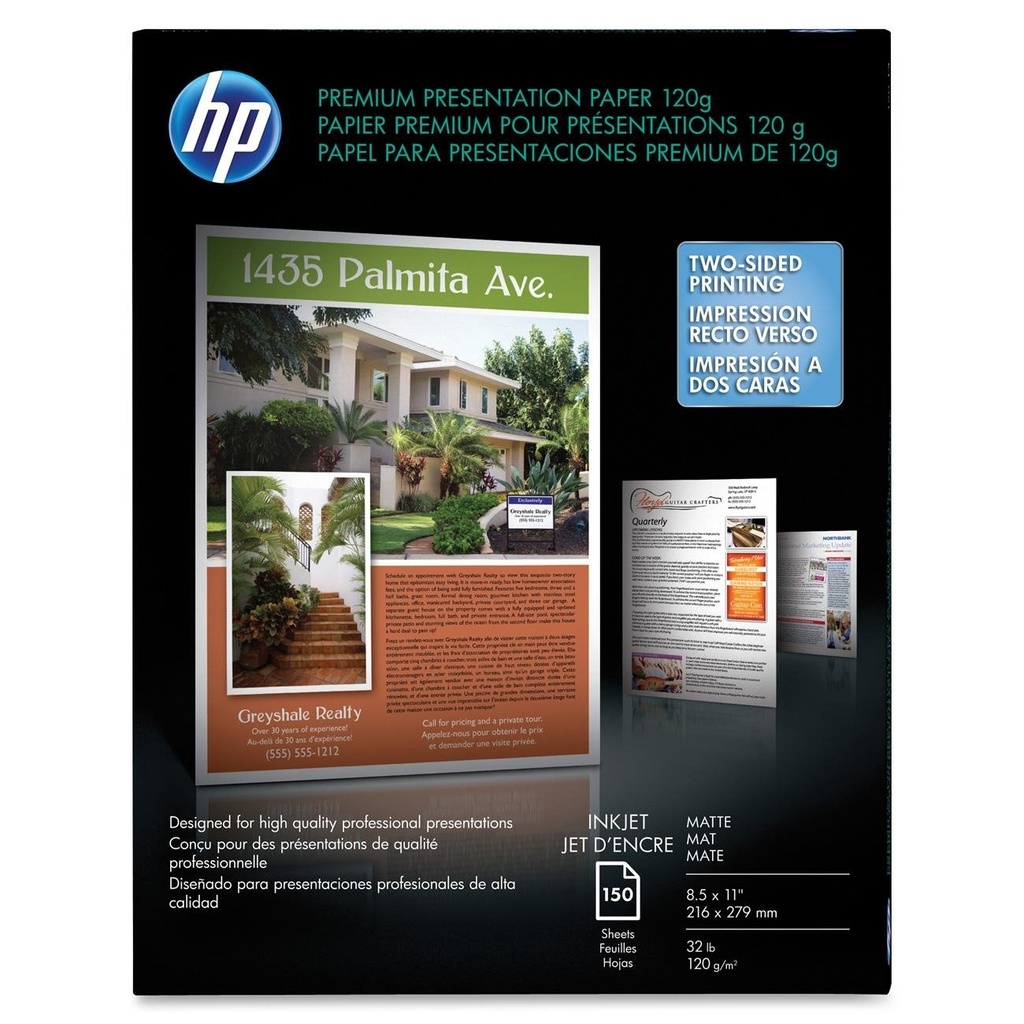 HP PAPEL PARA PRESENTACIONES PREMIUM 120G/M², 150 HOJAS DE TAMAÑO CARTA, BLANCO Q5449A