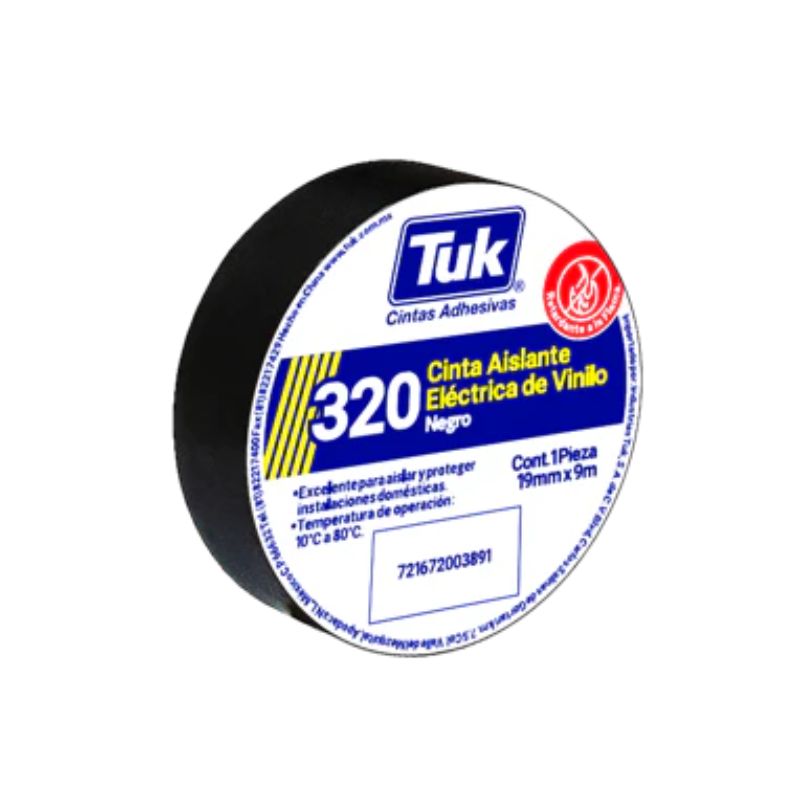 CINTA TUK 320, CINTA AISLANTE ELECTRICA DE VINILO, MEDIDAS 19MM X 18M, COLOR NEGRO    TUK.320