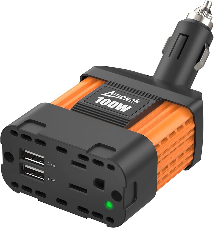 INVERSOR AMPEAK INVERSOR DE POTENCIA GOOSDA DC 12V A 110V AC COCHE INVERSOR CON PUERTO USB, 100 W, ‎PV1001