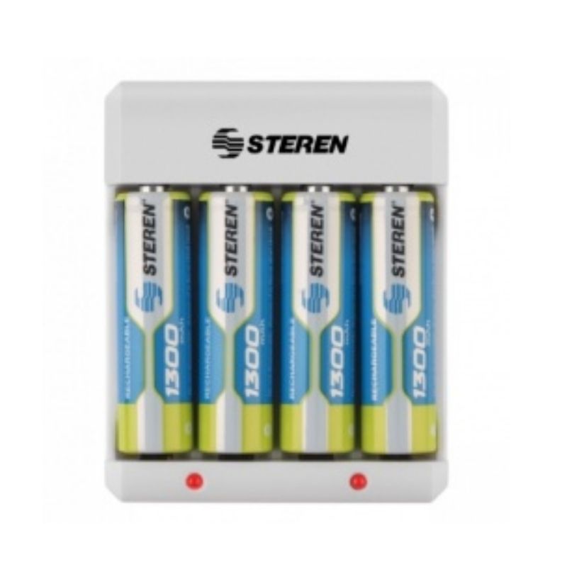 CARGADOR DE PILAS STEREN CRG-015 ECONÓMICO "AA/AAA" INCLUYE 4 PILAS AA   CRG-015