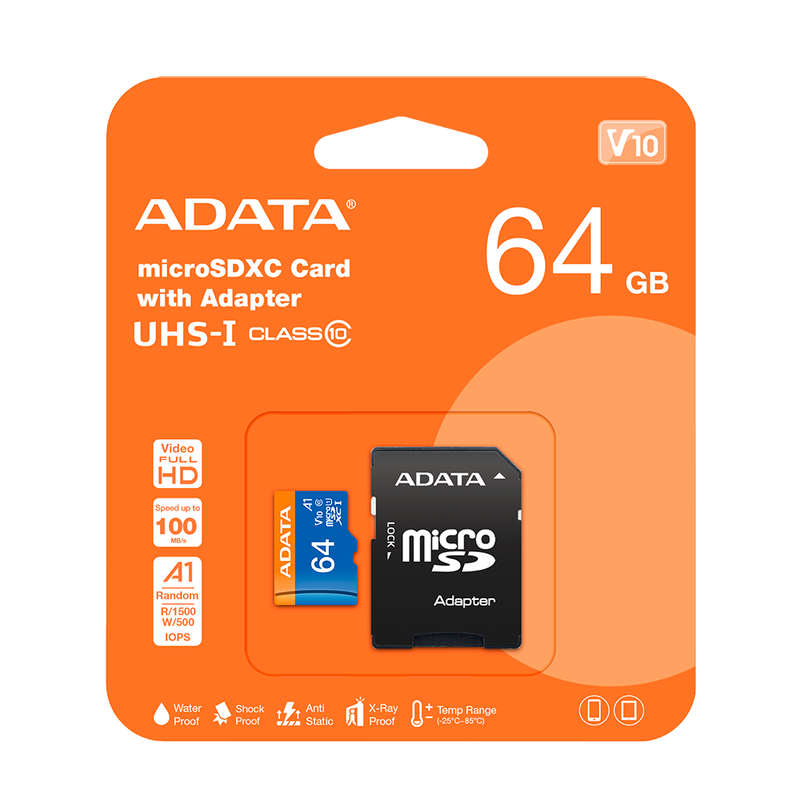MEMORIA ADATA MOD FLASH MICRO SDXC, 64 GB CLASE 10 AUSDX64GUICL10A1-RA1