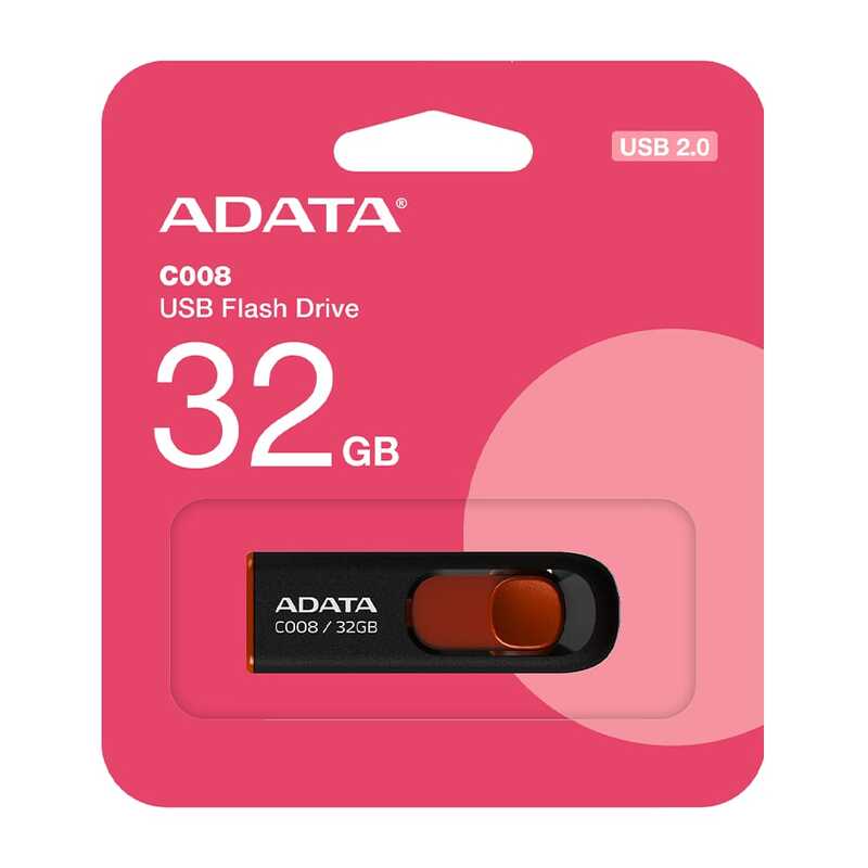 MEMORIA ADATA MOD FLASH USB, 32GB, C008, COLOR NEGRO/ROJO AC008-32G-RKD