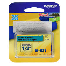 CINTA BROTHER MOD M531 NO LAMINADA EN NEGRO SOBRE AZUL DE 0,47" X 26,2' (12 MM X 8 M) M531