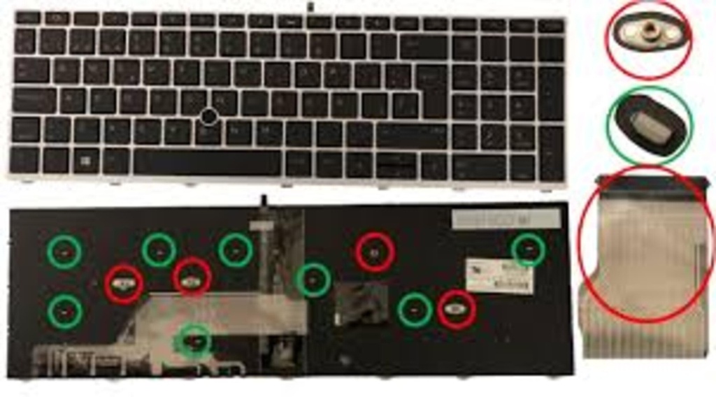 KEY0760 HP SPANISH IBERO, WITH ALPHANUMERIC BLACK KEYS WITH PINTSTICK WITH BACKLIGHT WITH SILVER FRAME DOWN CENTRAL CONNECTOR