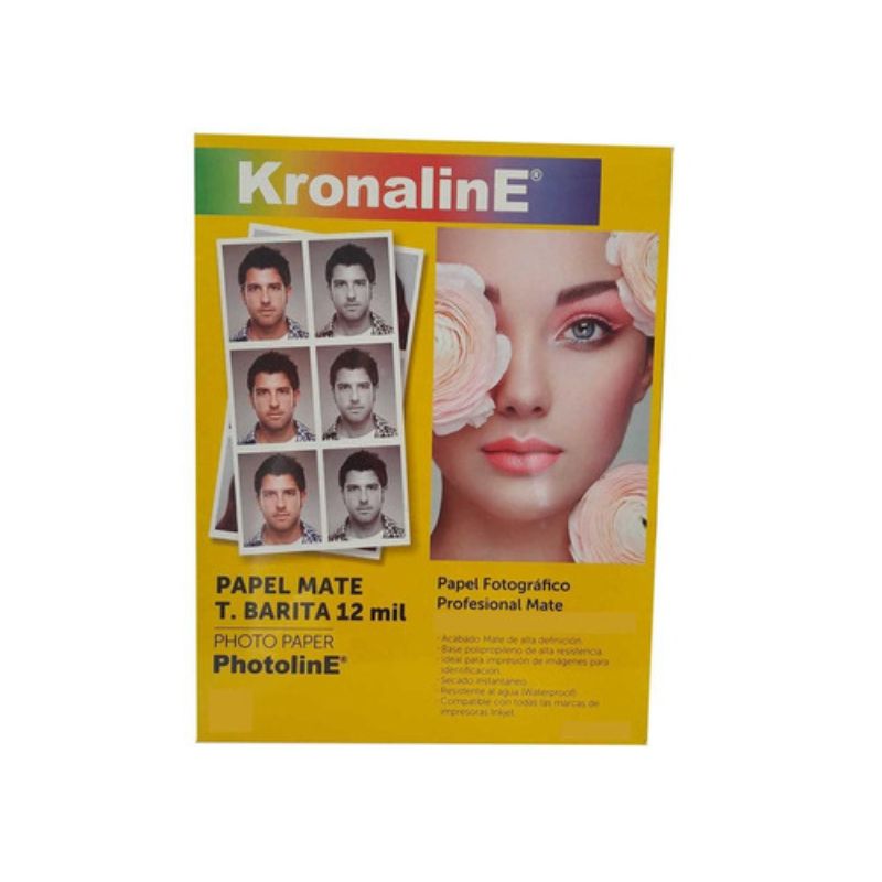 PAPEL KRONALINE PAPEL MATE T. BARITA 12 MIL PARA INK-JET (CALIDAD FOTOGRAFICA, MATE) PAQUETE CON  100  HOJAS (8 1/2" X 11"), .216X.279 M, PAQ C/100    PB100