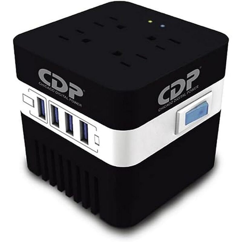 REGULADOR DE VOLTAJE CDP RU-AVR604, 600 VA MONOFÁSICO, VOLTAJE NOMINAL DE 120VCA, RANGO DE FRECUENCIA 50/60HZ, 4 CONTACTOS NEMA 4 SALIDAS REGULADAS Y 4 CARGADORES USB( 1 PARA TABLETAS Y 3 PARA CELULAR INTELIGENTE), BREAKER DE PROTECCIÓN DE SOBRECARGA, INDICADORES LEDS. CORRIENTE MÁXIMA 6 AMP RU-AVR604