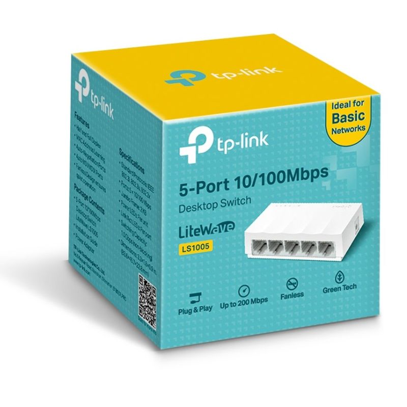 SWITCH TP-LINK LS1005 SWITCH DE 5 PUERTOS PARA ESCRITORIO TP-LINK LS1005 DE 5 PTOS 10/100M Y TECNOLOGÍA GREEN ETHERNET   LS1005