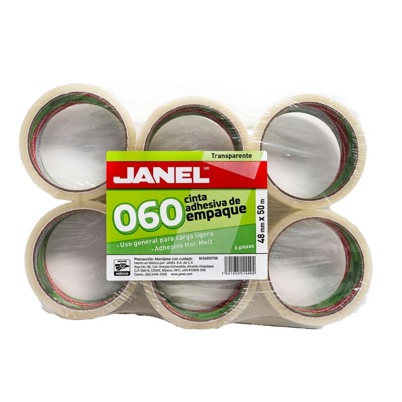 CINTA ADHESIVA JANEL 060 PLUS TRANSPARENTE DE 48X50 METROS POR PIEZA    7501035114494