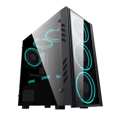 GABINETE YEYIAN KALT 1101 CON VENTANA LED AZUL, MIDI-TOWER, MICRO-ATX, USB 3.1, SIN FUENTE, NEGRO KALT 1101