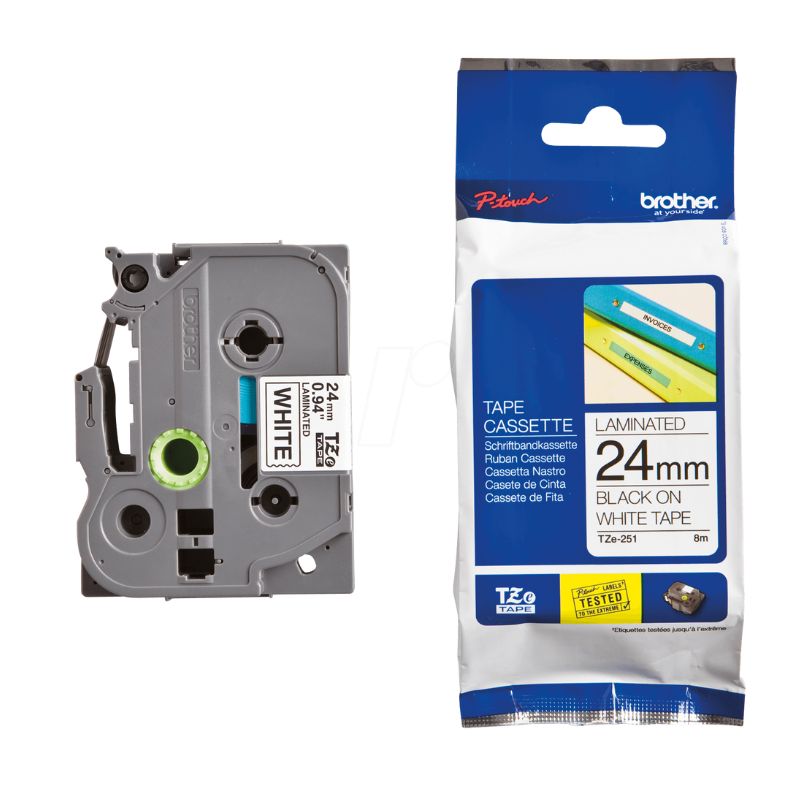 CINTA BROTHER TZE251 COLOR NEGRO, SOBRE BLANCO 24MM X 8M   TZE251