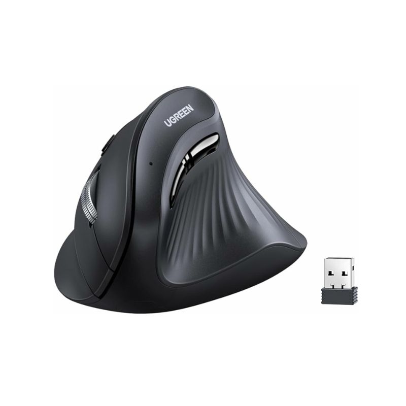 MOUSE UGREEN 25444 INALAMBRICO, EN ANGULO VERTICAL, 2.4G & BLUETOOTH, CONECTA 3 DISPOSITIVOS SIMULTÁNEAMENTE, 4 NIVELES DE DPI, CLIC SILENCIOSO, 5 BOTONES SILENCIOSOS, SOPORTA WIN, MAC, LINUX & CHROME    25444