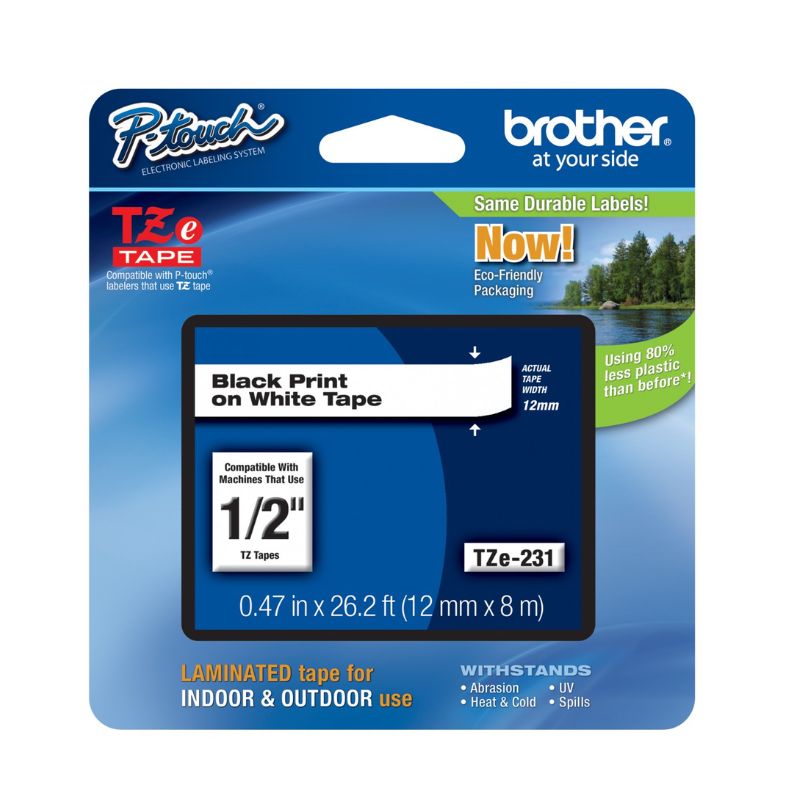 ETIQUETA BROTHER TZE231, ETIQUETA BLANCA CONTINUA LAMINADA, 12 MM DE ANCHO X 8 MTS DE LARGO, IMPRESIÓN EN NEGRO    TZE231