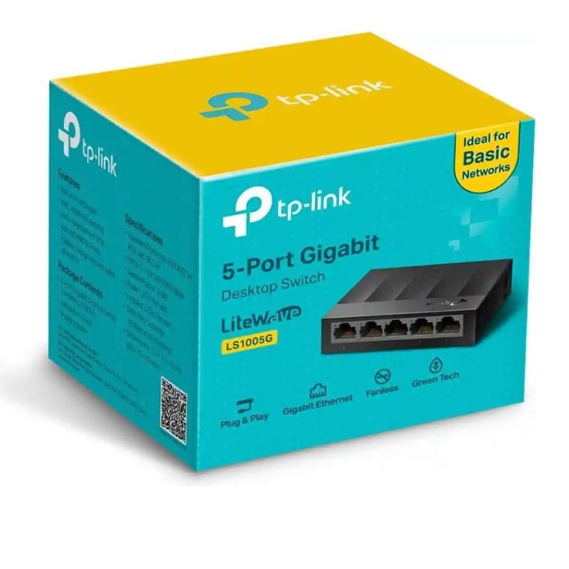 SWITCH TP-LINK LS1005G, SWITCH DE 5 PUERTOS GIGABIT PARA ESCRITORIO  PLUG AND PLAY Y GREEN ETHERNET     
  LS1005G