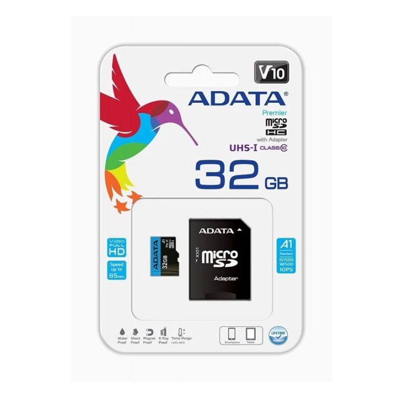 MICRO SD ADATA PREMIER (A1 V10), 32 GB, 100 MB/S, 25 MB/S, NEGRO, CLASE 10    AUSDH32GUICL10A1-RA1
