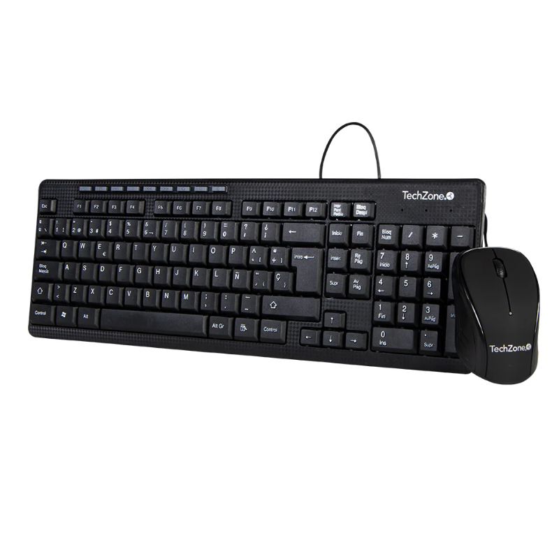 KIT ESSENCIALLY TECHZONE TZ19COMB01-LA, COMBO ALÁMBRICO CON CONEXIÓN USB, MOUSE 1000 DPI'S, TECLADO CON 112 TECLAS TIPO QWERTY, 1 AÑO DE GARANTÍA    TZ19COMB01-LA