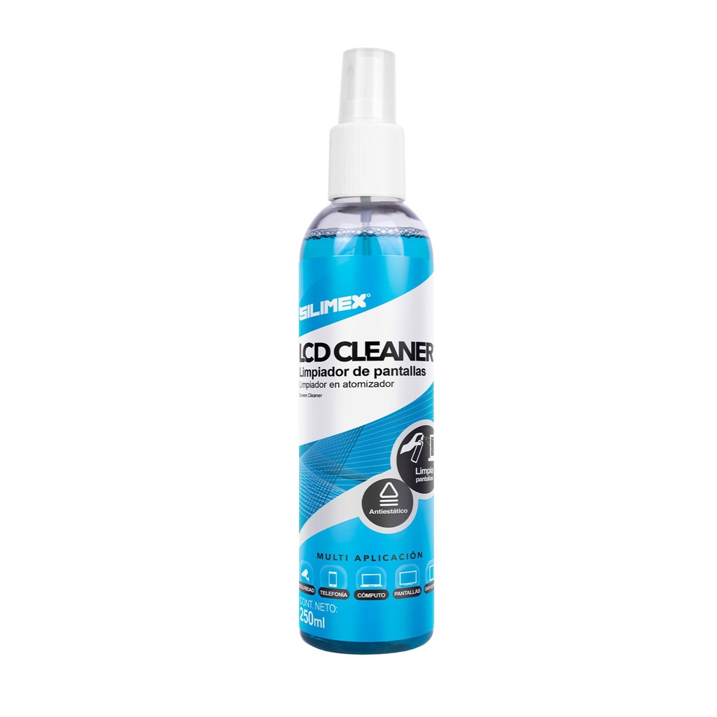 SILIMEX LCD-CLEANER-250 LIMPIADOR DE PANTALLAS LIQUIDO PRESENTACION CON ATOMIZADOR DE 250 ML PARA SUPERFICIES EXTERNAS COMO LAPTOPS TABLETS SMART TVÂ´S SMART PHONES)    LCD-CLEANER-250