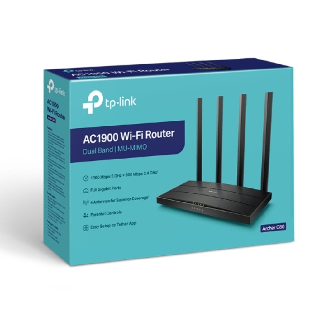 ROUTER INALÁMBRICO GIGABIT DUAL BAND AC TP-LINK ARCHER C80, 1.300 MBPS, 5 GHZ, OMNIDIRECCIONAL, 4, NEGRO    ARCHER C80