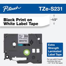 CINTA NEGRO SOBRE BLANCO DE 12 MM (0,47") CON ADHESIVO INDUSTRIAL EXTRA FUERTE 8M (26,2'), TZES231