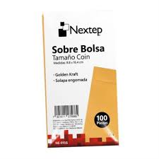 SOBRE BOLSA ECONÓMICO NEXTEP TAMAÑO COIN 5 SOLAPA ENGOMADA PAQUETE C/100 NE-015G