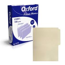 FOLDER MANILA OXFORD CARTA COLOR CREMA CEJA 1/2 CAJA CON 100 PZAS, M757 1/2 