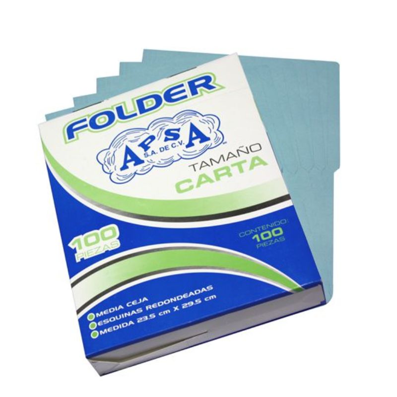 FOLDER AZUL APSA TAMAÑO CARTA , PAQUETE CON 100 PIEZAS L11FC 