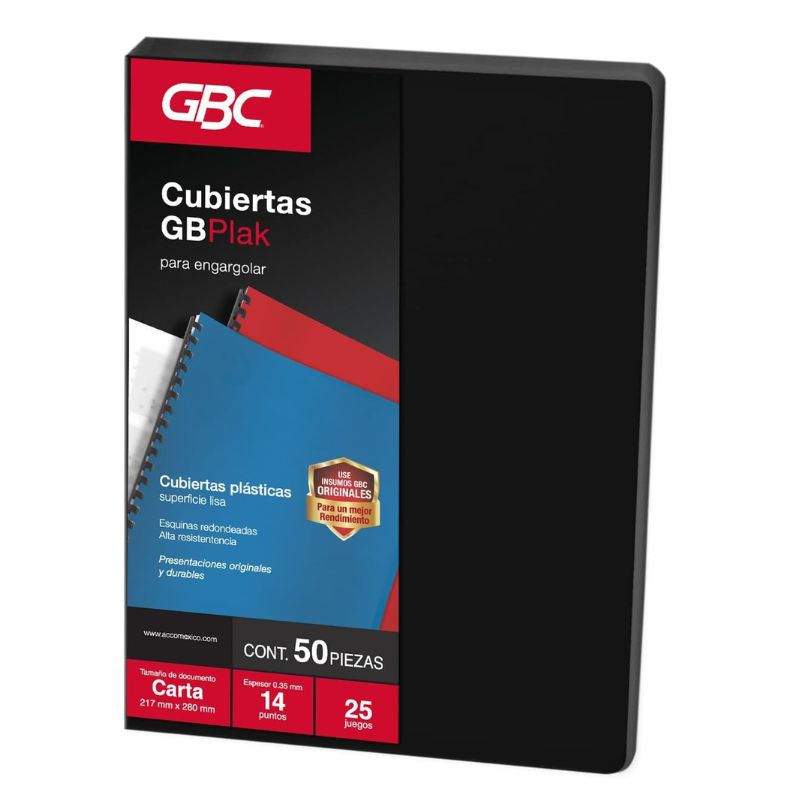 CUBIERTA GBC P3562, CUBIERTA PLASTICA TAMAÑO CARTA GBPLAK LISO COLOR NEGRO  P3562