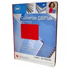 GBC CUBIERTAS GBPLAK LISAS, PAQUETE DE 50 PIEZAS, TAMAÑO CARTA, ROJO P3547