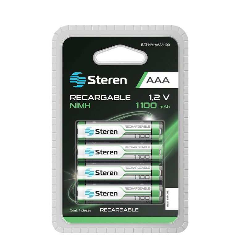PILAS RECARGABLES STEREN “AA” NIMH 1300 MAH PAQUETE CON 4 PILAS    BAT-NM-AA