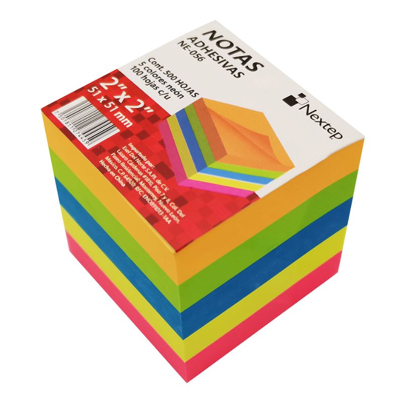 NOTAS ADHESIVAS NEXTEP 2X2 NEON 5 BLOQUES 500 HOJAS NE-056