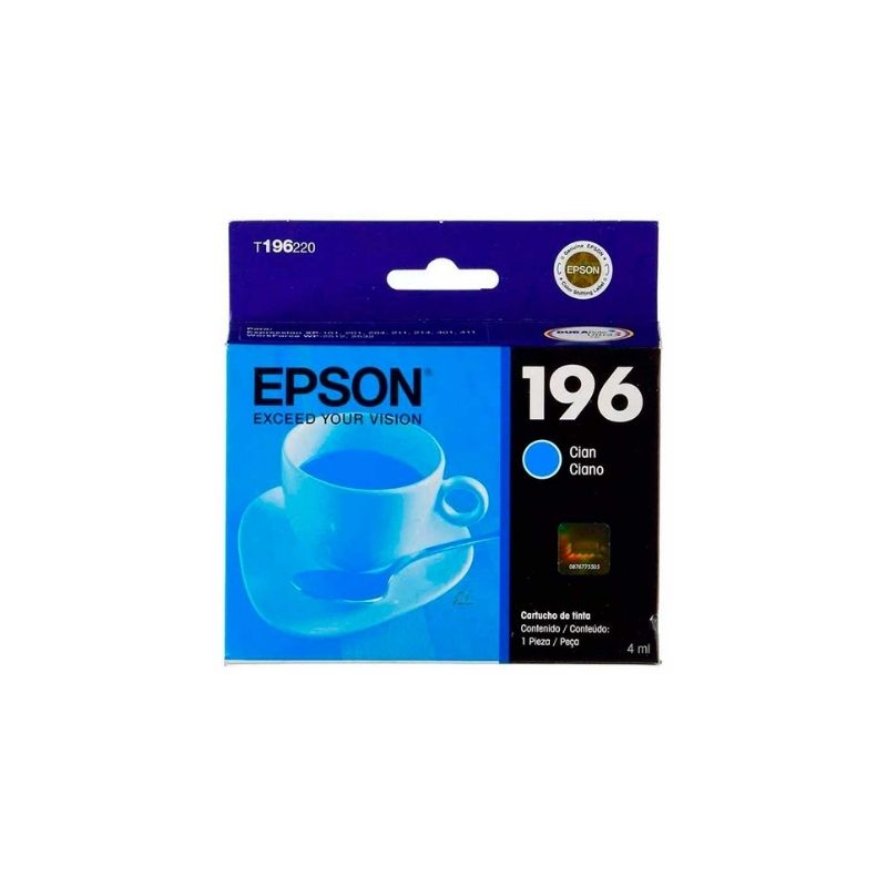 CARTUCHO EPSON MOD 196, T196220 SERIES XP-401/ P-20/ 101/ 104/ 201/ 201/ 401/ WP-2512/ 2532 CYAN  T196220