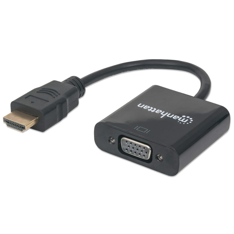 ADAPTADOR MANHATTAN MOD 151467 CONVERTIDOR VIDEO HDMI A VGA NEGRO EMPAQUE EN BOLSA 151467
