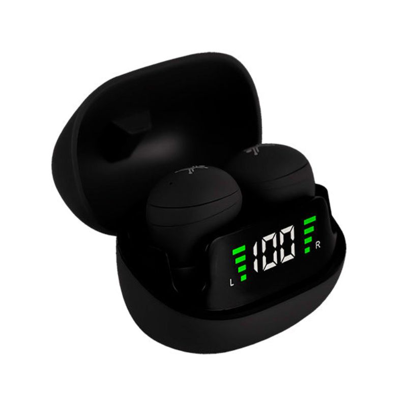 AUDÍFONOS INALÁMBRICOS PERFECT CHOICE TWS MINI TINY BEATS CON INDICADOR DE CARGA COLOR NEGRO    PC-117056