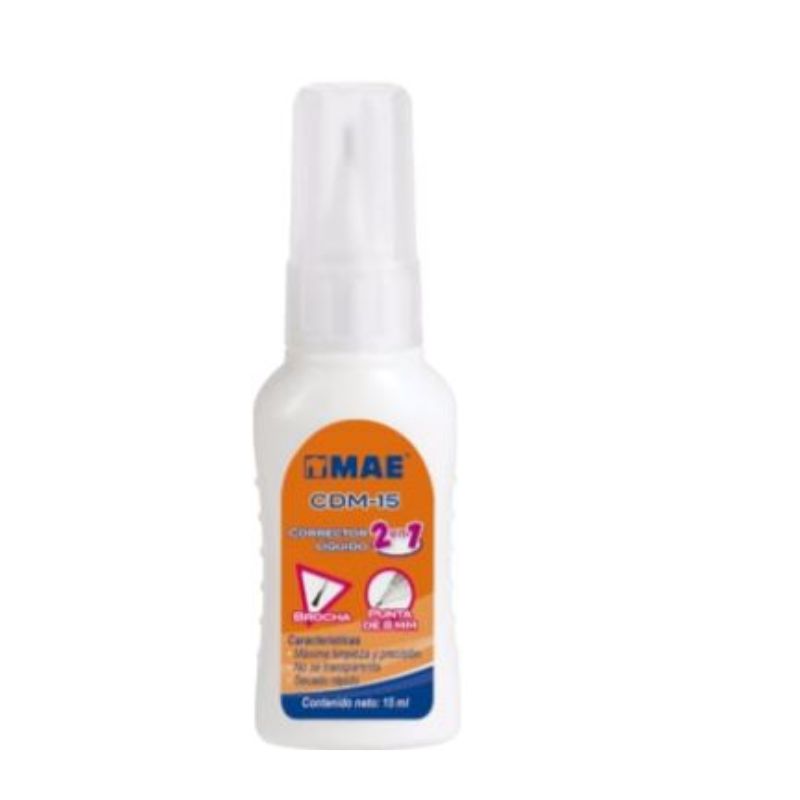 CORRECTOR LIQUIDO MAE CDM-1512  2 EN 1 BROCHA Y PLUMA DE 15ML, CDM-1512PZA